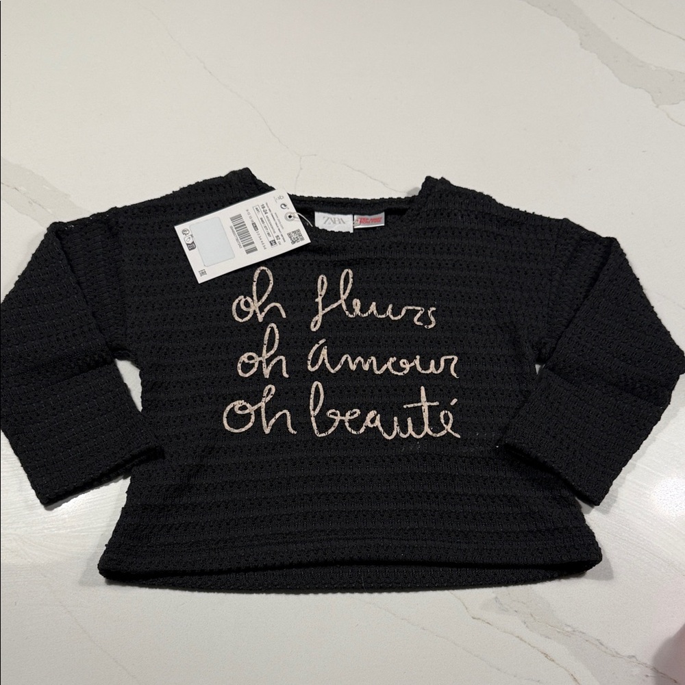 Zara Black with cream text blouse